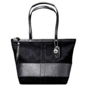🌿COACH Signature Silver Stripe Legacy Canvas Tote🌿